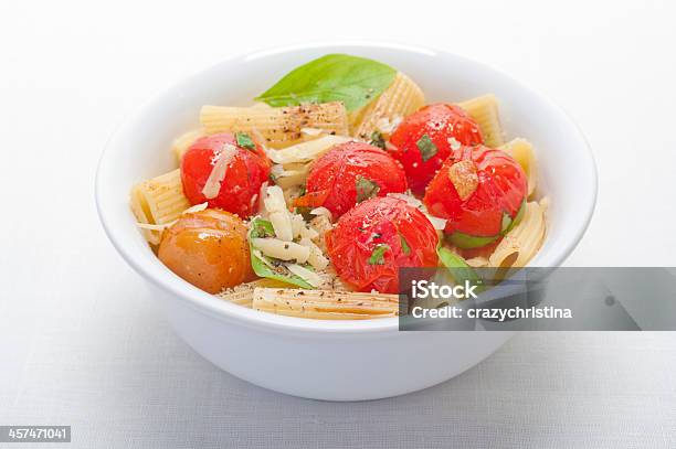 Rigatoni With Tomato And Basil Stock Photo - Download Image Now - Balsamic Vinegar, Basil, Bowl