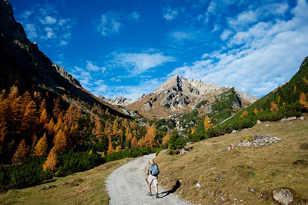 Hiker walking on a dirt track