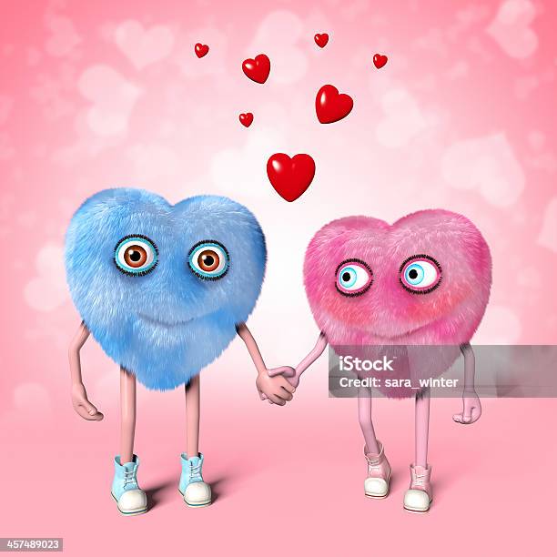 Dos Monada Valentine Caracteres Agarrar De La Mano Foto de stock y más banco de imágenes de Agarrados de la mano - Agarrados de la mano, Agarrar, Amor - Sentimiento