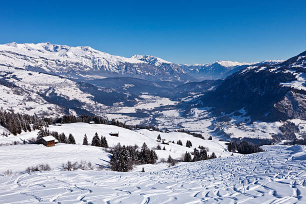 Ski Tracks in Obersaxen stock photo