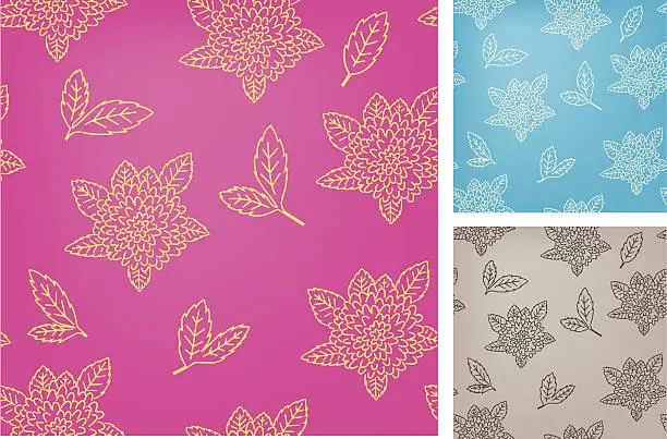 Vector illustration of Floweroutlines with leafs (seamless pattern).