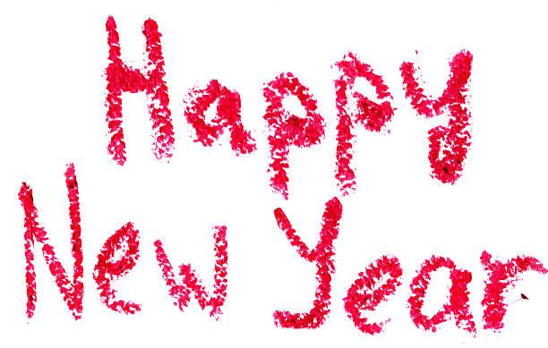 istock HAPPY NEW YEAR is written with lipstick. Isolated on white 457543093
