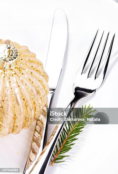 Festive Table Setting With Christmas Ornaments Stock Photo - Download Image Now - Arranging, Celebration, Christmas