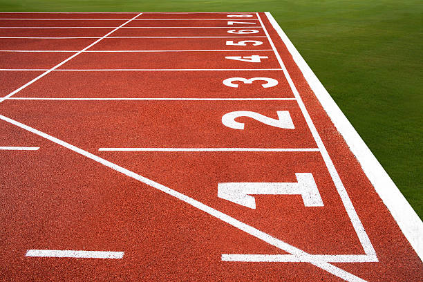 istock Running track with number 1-8, texture for background. 457547115