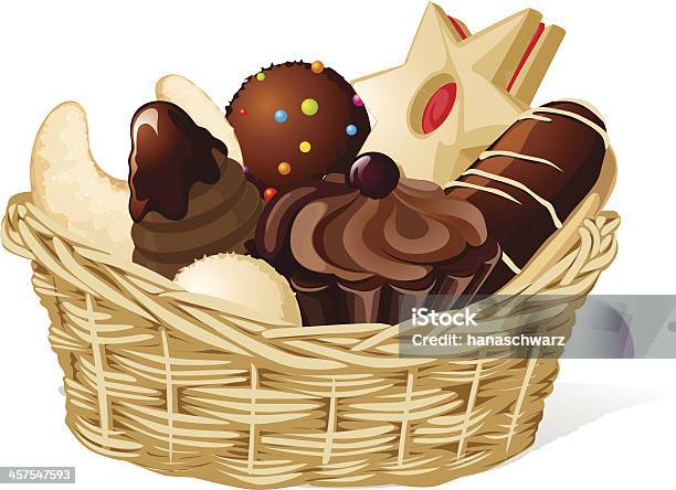 Christmas Still Life With Basket Full Of Cookies Stock Illustration - Download Image Now - Bakery, Baking, Brown