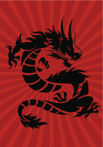 Black dragon on red background