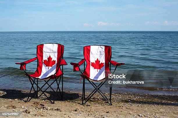 Chairs With Canadian Flag By The Lake Stock Photo - Download Image Now - Canada Day, Canada, Vacations