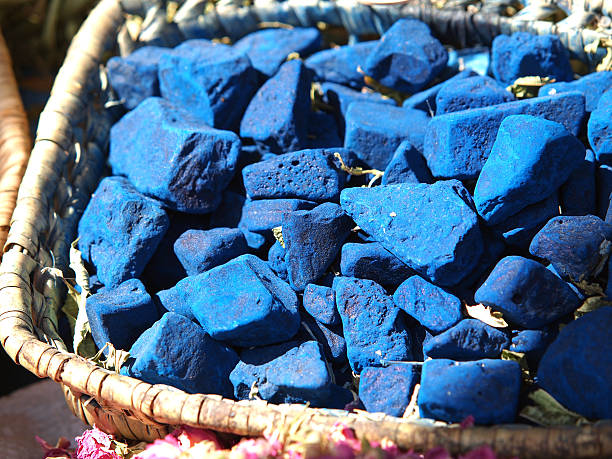 indigo blocks of indigo color on market in Morocco indigo dye stock pictures, royalty-free photos & images