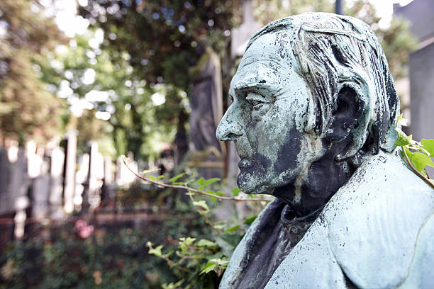 Metal statue in old Prague cemetery