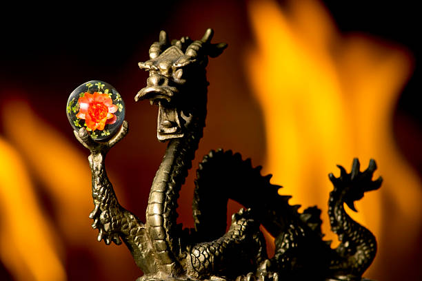 istock Chinese Dragon, Flames and Flower Crystal Ball 457664403