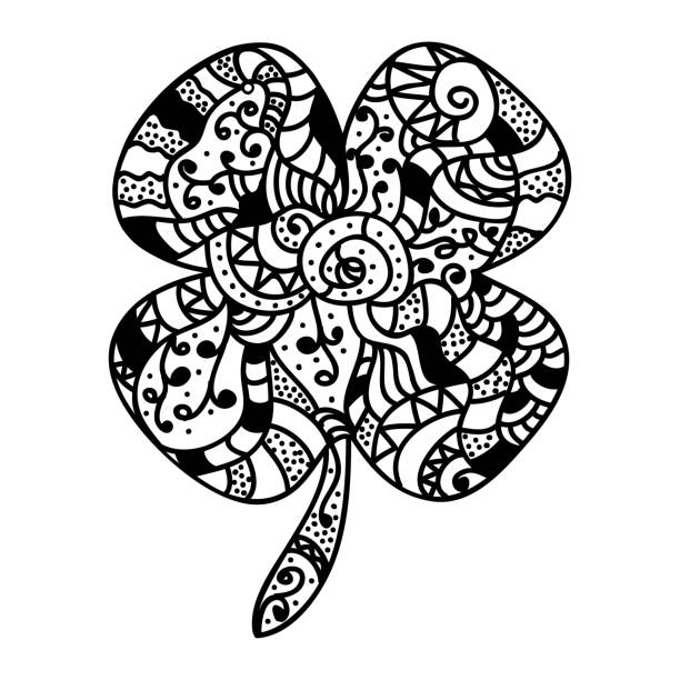 ilustrações, clipart, desenhos animados e ícones de desenho em estilo trevo da sorte - spring clover leaf shape clover sketch