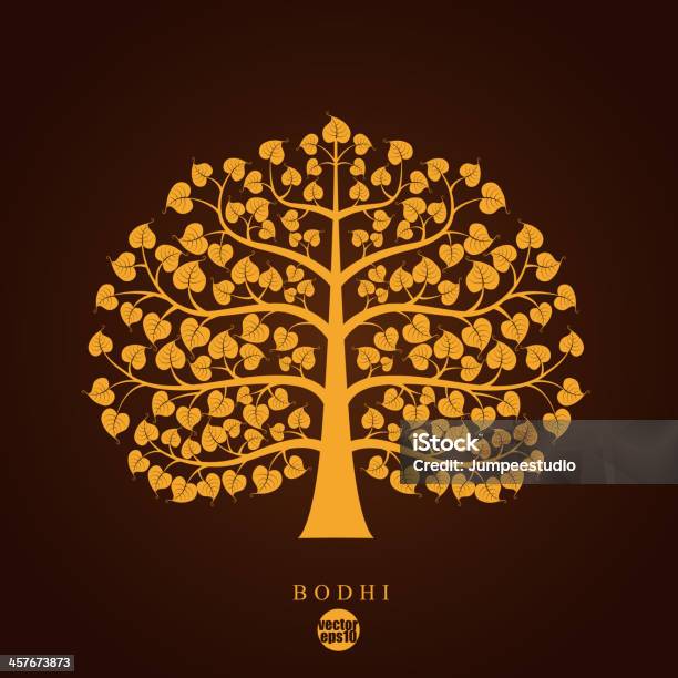 Golden Bodhi Tree Symbol Vector Illustration Stock Illustration - Download Image Now - Pattern, Thai Culture, Leaf