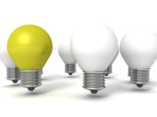 istock green individual light bulb out from round crowd 457678499