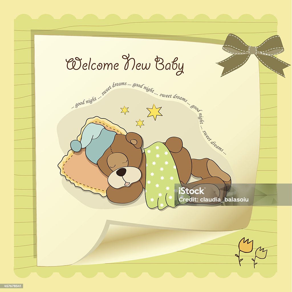 somnorici 7 baby shower card with sleeping teddy bear, illustration in vector format Abstract stock vector