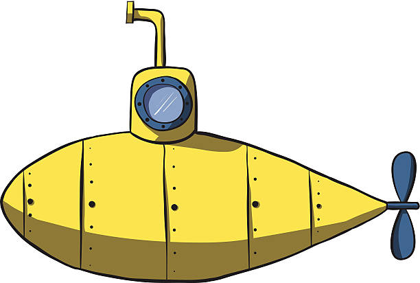 Dessin animé yellow submarine.  Vecteur main dessinée illustration - Illustration vectorielle