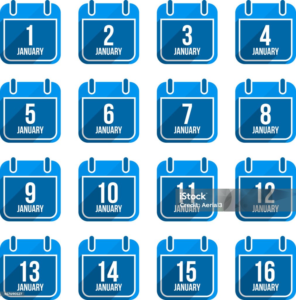 Stycznia płaski ikony kalendarza.  Dni roku zestaw 7 - Grafika wektorowa royalty-free (Liczba 10)