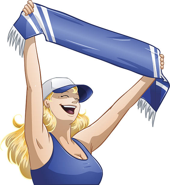 Woman Holds Sports Team Scarf and Shouts vector art illustration