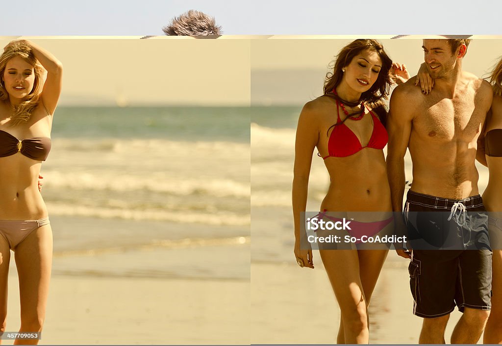Três belos amigos andando na praia - Foto de stock de Adulação royalty-free