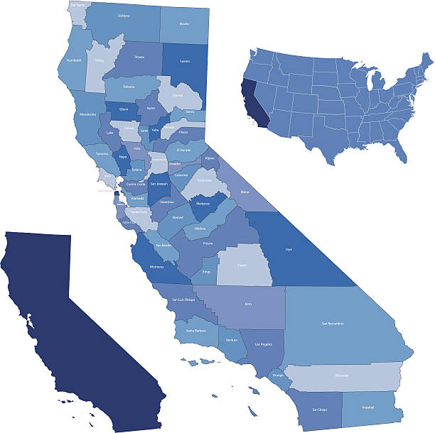 ilustraciones, imágenes clip art, dibujos animados e iconos de stock de & mapa de los condados de california - stanislaus county