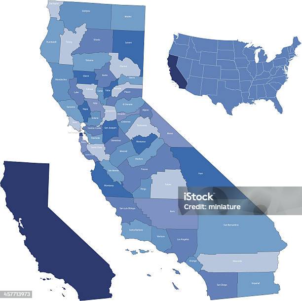 Ilustración de Mapa De Los Condados De California y más Vectores Libres de Derechos de Mapa - Mapa, California, Zona urbana