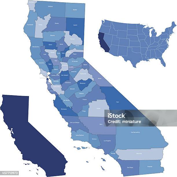 California Contee Mappa - Immagini vettoriali stock e altre immagini di Carta geografica - Carta geografica, California, Distretto