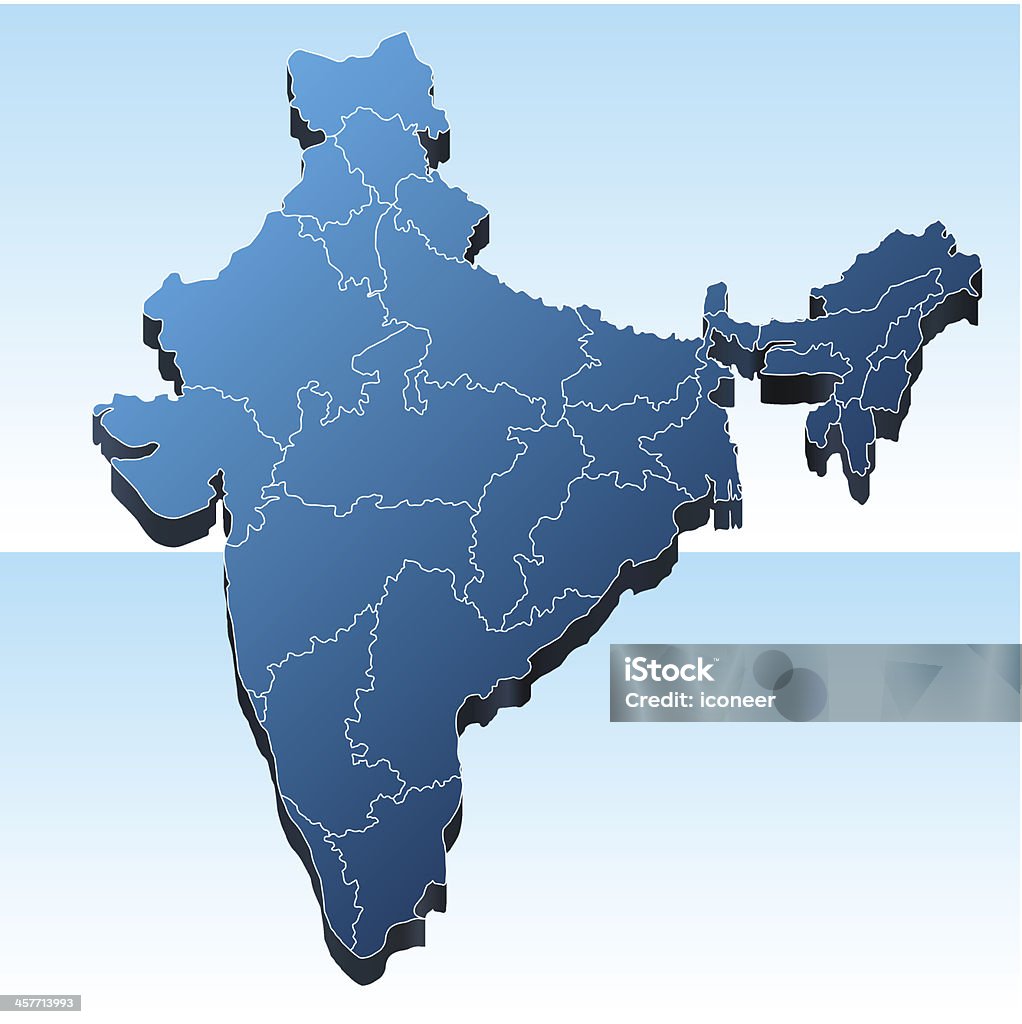 Mapa tridimensional da Índia - Royalty-free Azul arte vetorial