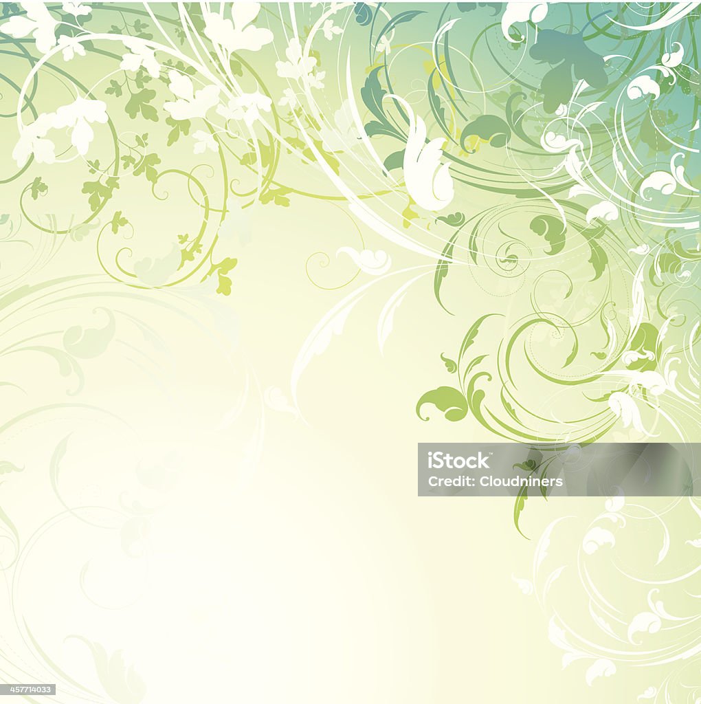 Floral Spring Background Designed by a hand engraver. Ornate scrollwork and leaves on gradient background with copy space. Change color and scale easily with the enclosed EPS and AI files. Also includes hi-res JPG. Backgrounds stock vector