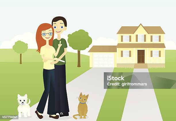 Hopeful Suburban Couple Stock Illustration - Download Image Now - Dog, Family, House