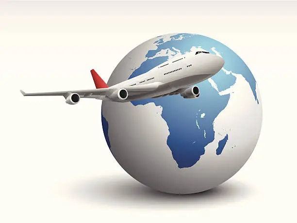 Vector illustration of Animated plane flying across the world