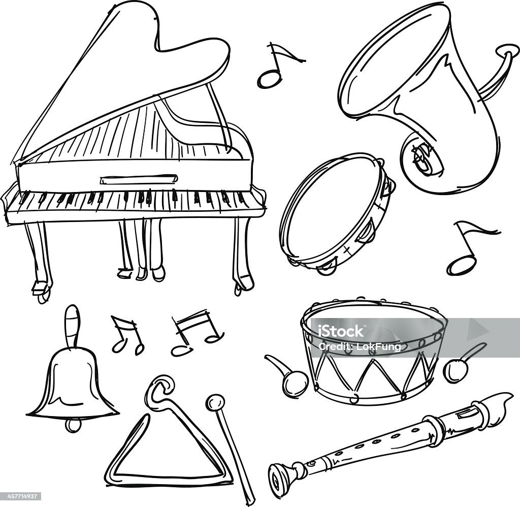악기 컬렉션 스케치 스타일 - 로열티 프리 스케치 벡터 아트