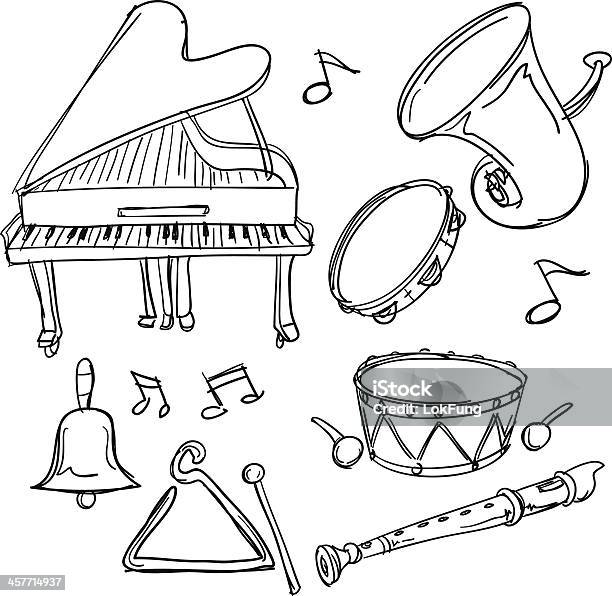 Instrument Muzyczny Kolekcja W Stylu Szkic - Stockowe grafiki wektorowe i więcej obrazów Szkic - Rysunek - Szkic - Rysunek, Bębenek baskijski, Bęben