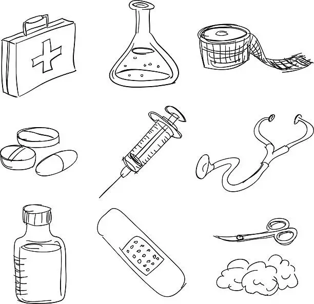 Vector illustration of First aid kit in sketch style