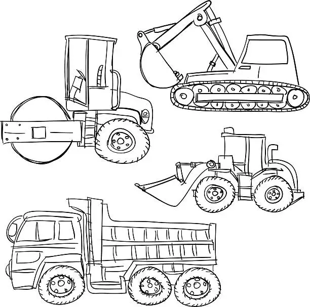 Vector illustration of Heavy-duty vehicle coolection in sketch style