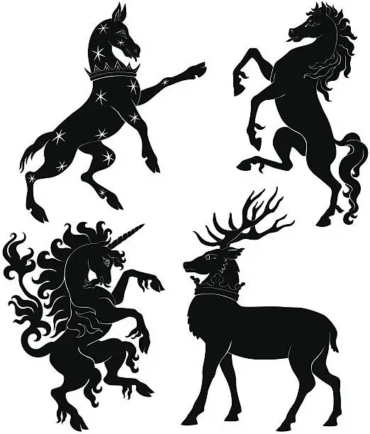Vector illustration of Animal Silhouettes Hoofed Heraldry