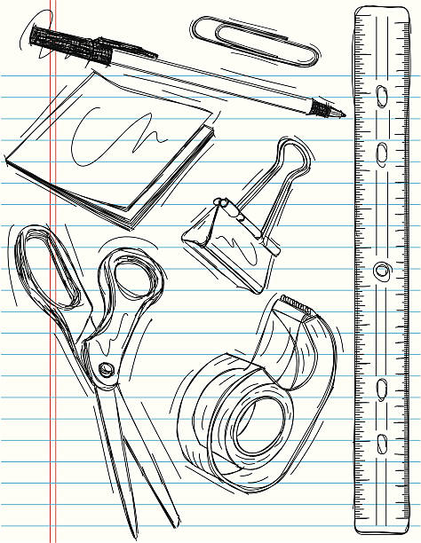 illustrations, cliparts, dessins animés et icônes de fourniture de bureau croquis - ruler ballpoint pen pen isolated