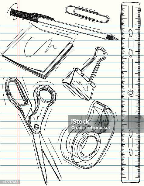 Ufficio Di Schizzi - Immagini vettoriali stock e altre immagini di Penna a sfera - Penna a sfera, Appiccicoso, Foglio a righe