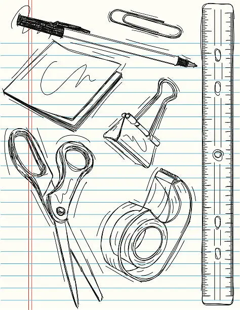 Vector illustration of office supply sketches