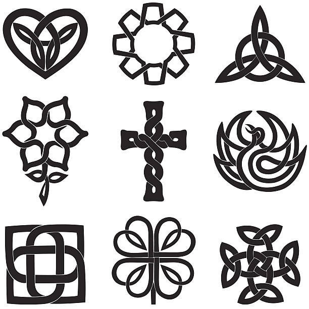 셀틱 노트 아이콘 - tied knot celtic culture cross shape cross stock illustrations