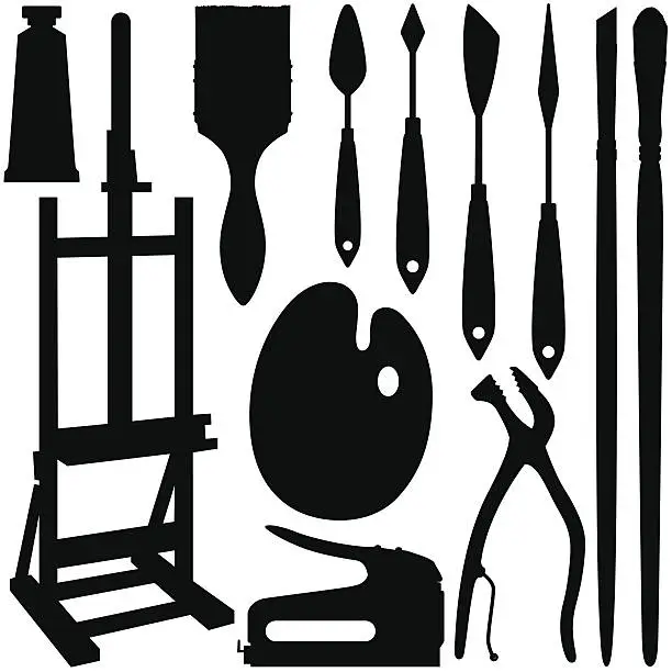 Vector illustration of Art Tools silhouettes