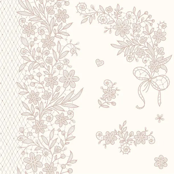 Vector illustration of Lace Clip Art. Corner. Vertical Seamless Pattern.