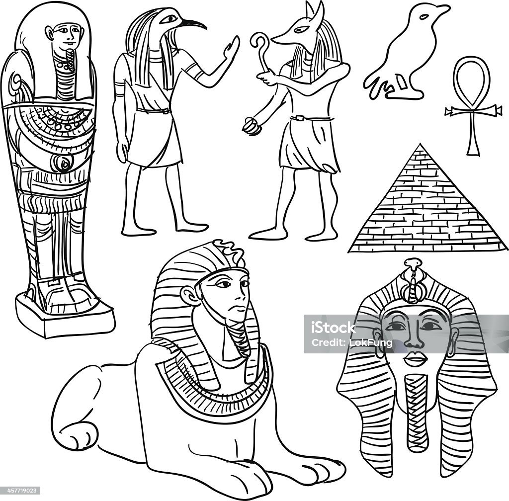 Eygpt artefaktów w czarny i biały - Grafika wektorowa royalty-free (Bazgroły - Rysunek)