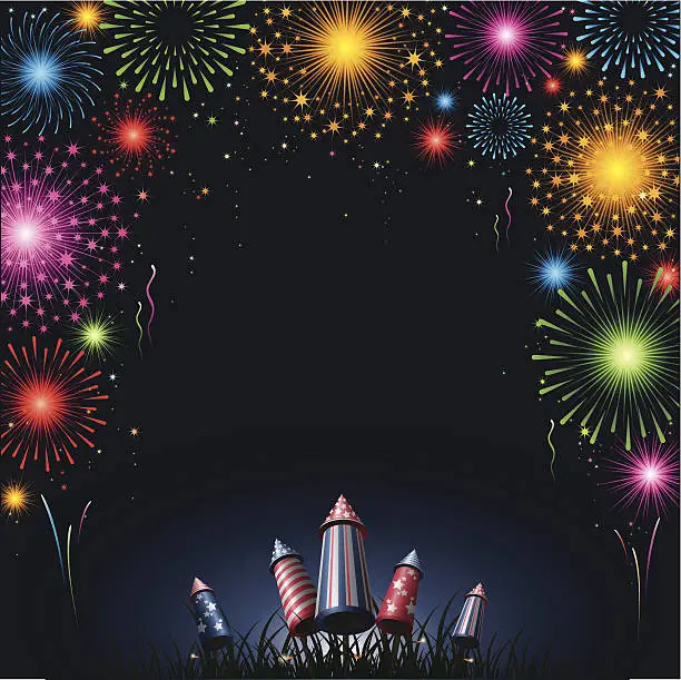 Vector illustration of Fireworks - border