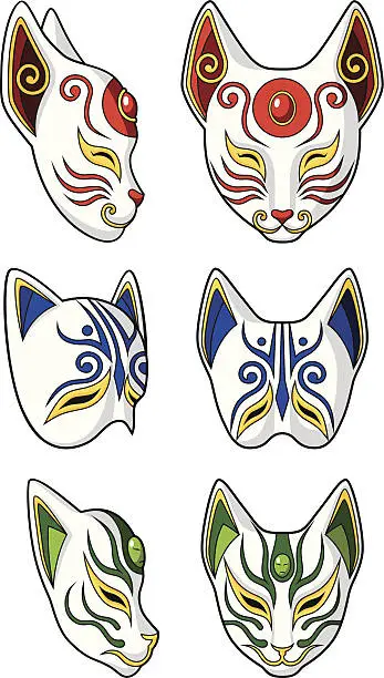 Vector illustration of Three Different China Masks of Cat