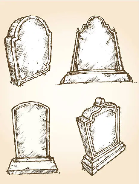 Vector illustration of Sketch Grave Stone Set