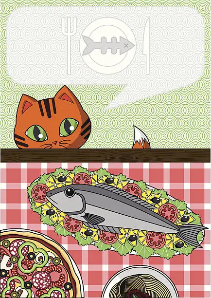 Vector illustration of Cat Want to Eat a Fish