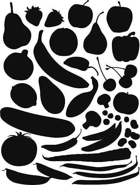 Produce Silhouettes A collection of fruit and veggie silhouettes. fruit silhouettes stock illustrations