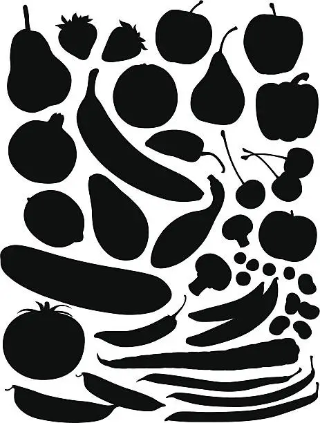 Vector illustration of Produce Silhouettes