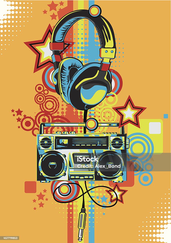 Retrò boombox - arte vettoriale royalty-free di Grosso stereo portatile