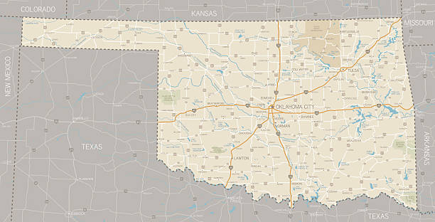 ilustraciones, imágenes clip art, dibujos animados e iconos de stock de mapa de oklahoma - oklahoma tulsa map cartography