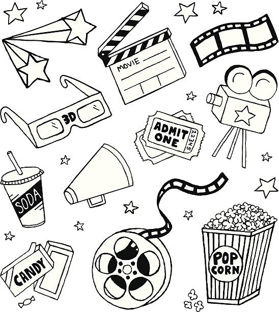 영화 doodles - ticket movie theater movie movie ticket stock illustrations